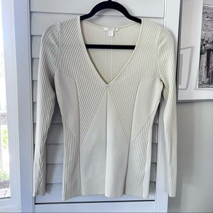 COS long sleeve ribbed beige top size S